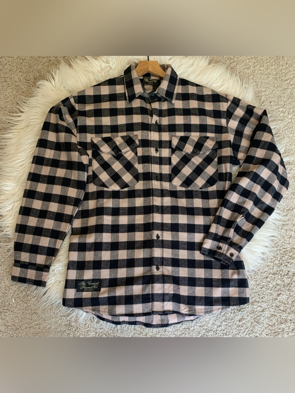 The Vermont Flannel Co Classic Buffalo Plaid Flannel Shirt Black Cream Size M